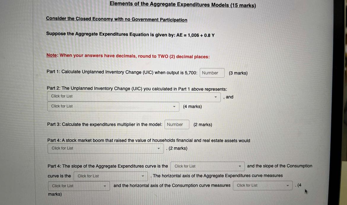Solved Elements of the Aggregate Expenditures Models ( 15 | Chegg.com