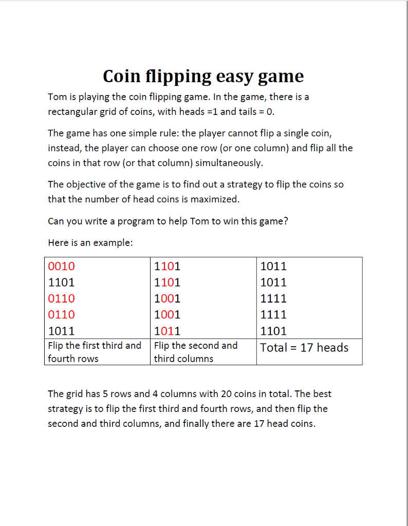 Solved Coin flipping easy game Tom is playing the coin Chegg