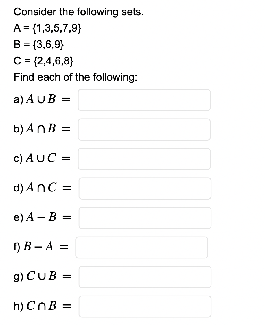 Solved Consider The Following Sets. | Chegg.com