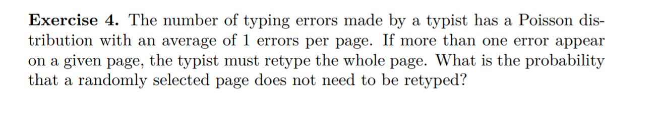 Solved Exercise 4. The number of typing errors made by a | Chegg.com