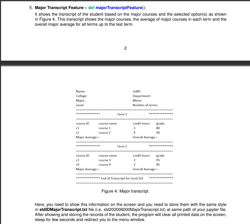 5. Major Transcript Feature - def major | Chegg.com