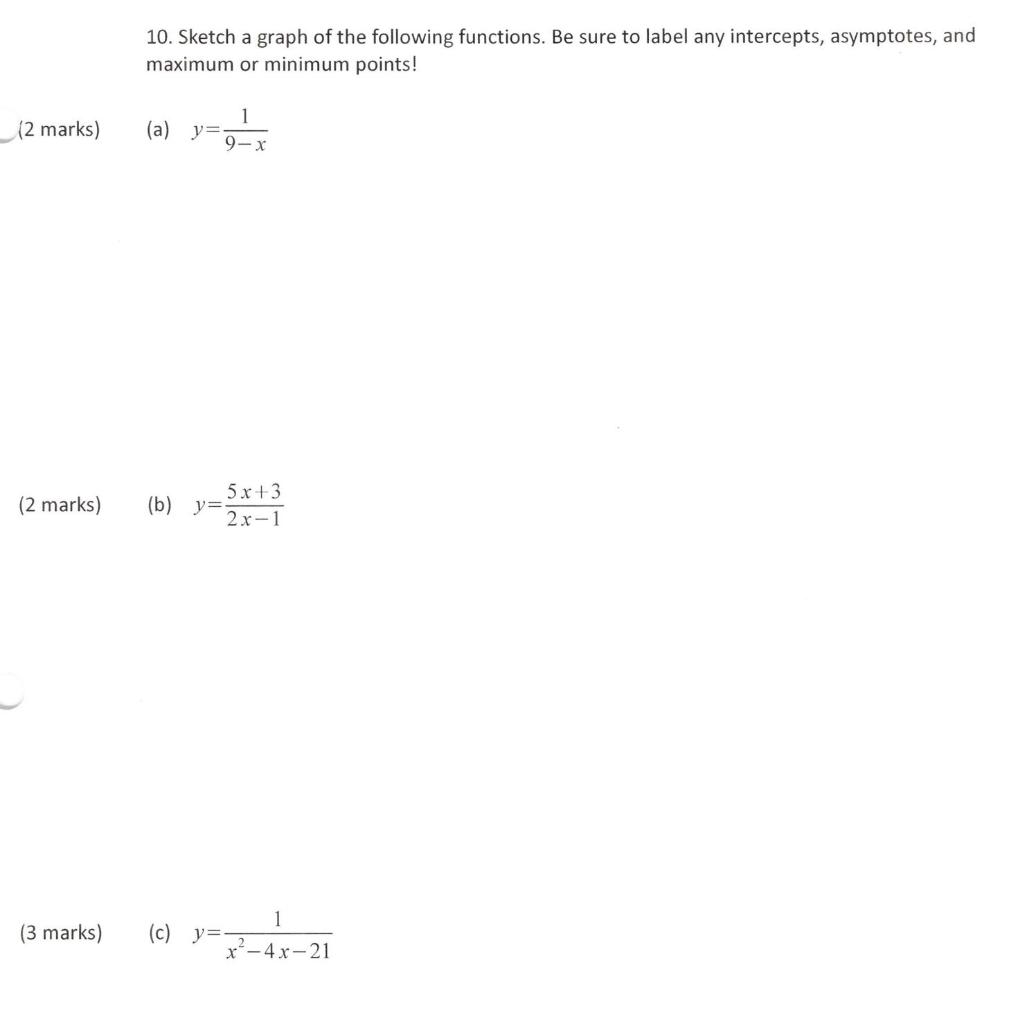 Solved 10. Sketch a graph of the following functions. Be | Chegg.com