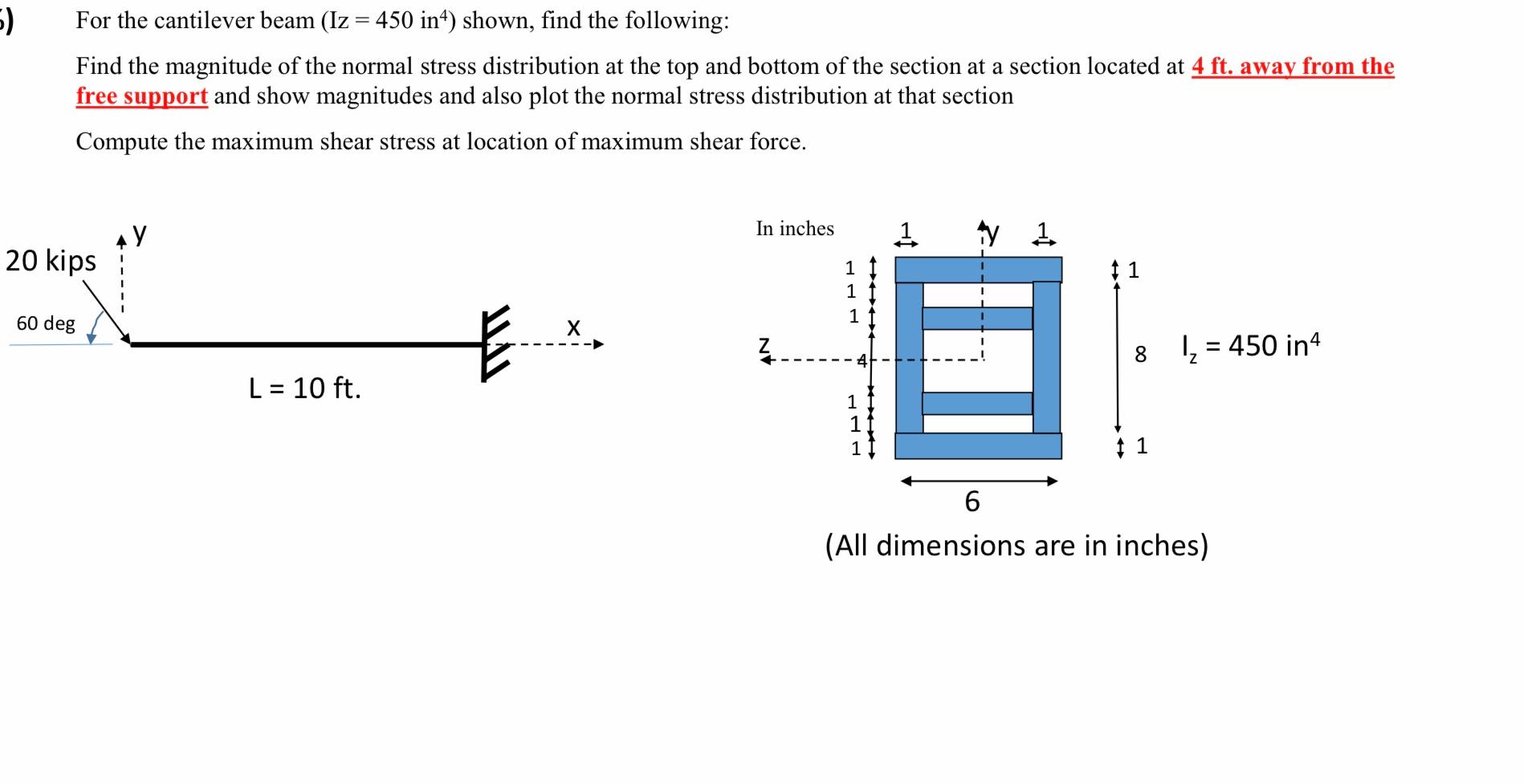 Solved 5) For the cantilever beam (Iz = 450 in4) shown, find | Chegg.com
