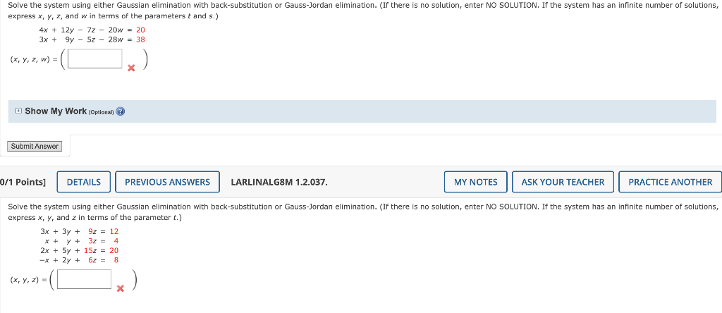 Solved Solve the system using either Gaussian elimination | Chegg.com