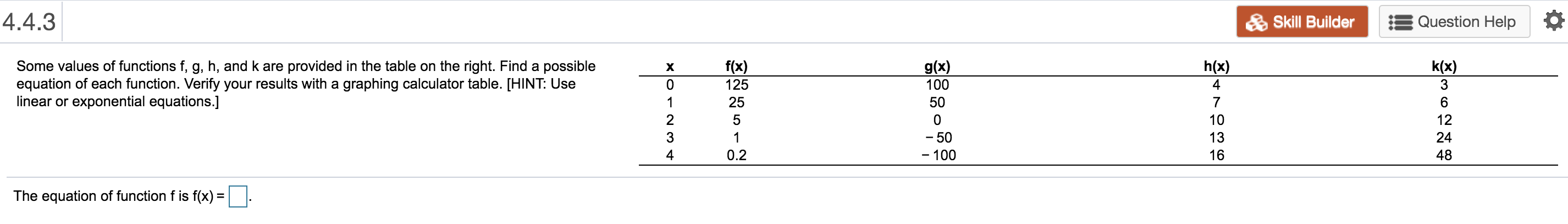 Solved 4.4.3 Skill Builder Question Help Х Some values of | Chegg.com