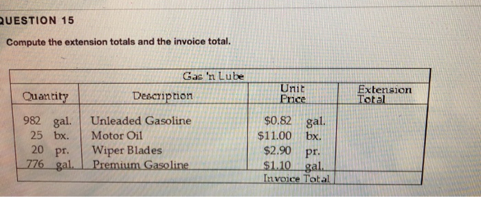 Solved QUESTION 15 Compute the extension totals and the | Chegg.com