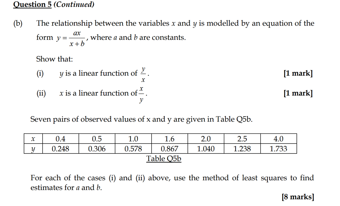 Solved b) The relationship between the variables x and y is | Chegg.com
