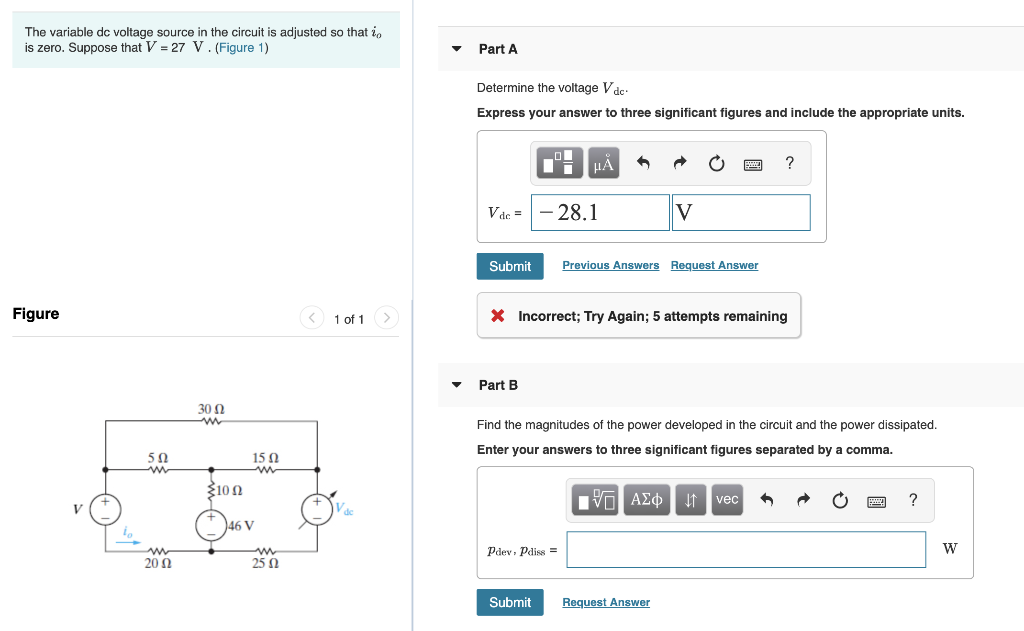 Solved The variable de voltage source in the circuit is | Chegg.com