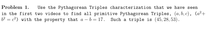 Solved Problem 1. Use the Pythagorean Triples | Chegg.com