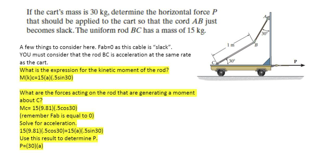 Solved If the cart's mass is 30 kg, determine the horizontal