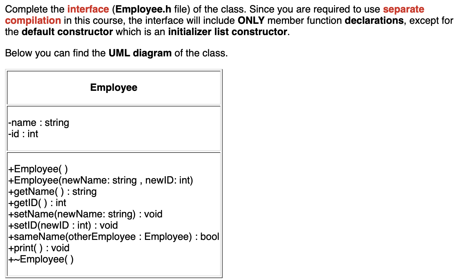 Solved Complete the interface (Employee.h file) of the | Chegg.com