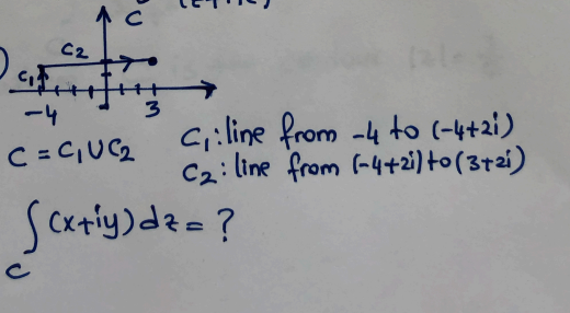 Solved c=c1∪C2c1 : ine from −4 to (−4+2i)∫c(x+iy)dz=? | Chegg.com