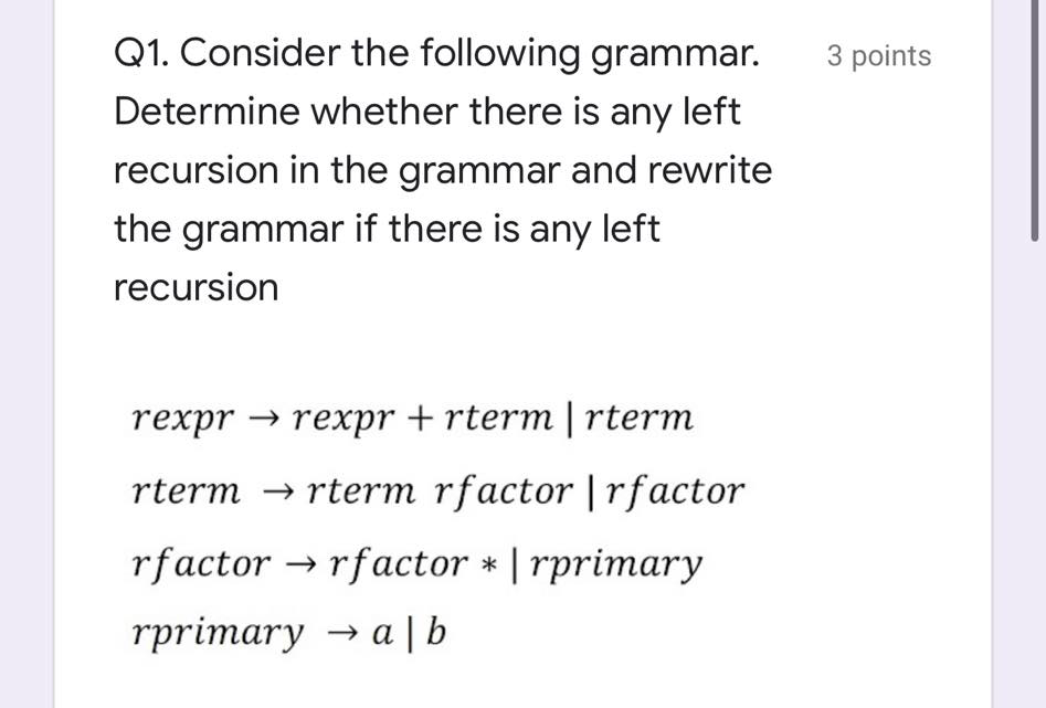 Solved 3 Points Q1. Consider The Following Grammar. | Chegg.com