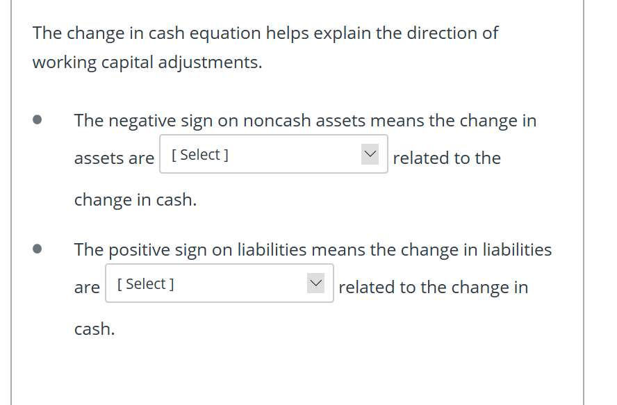 Solved The change in cash equation helps explain the | Chegg.com