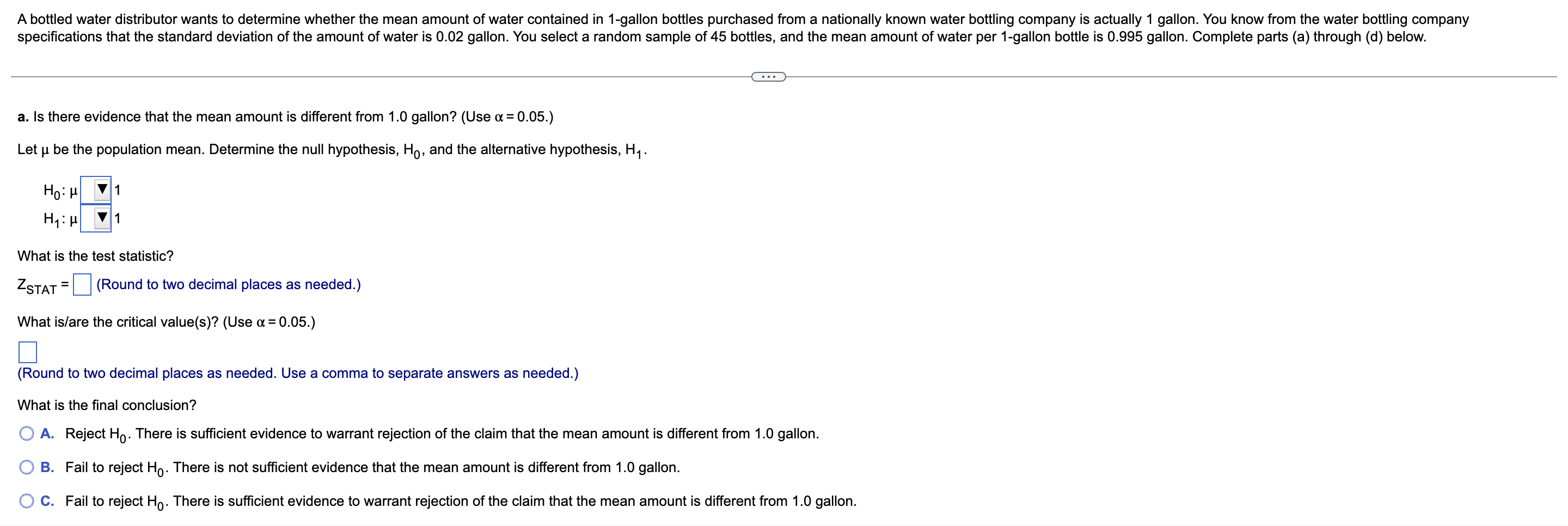 Solved A bottled water distributor wants to determine | Chegg.com