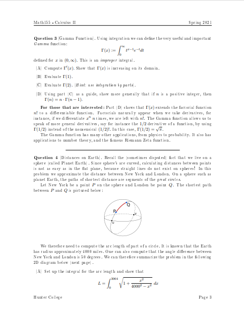 Solved Math 155 - Calculus II Spring 2021 Question 3 Gamma | Chegg.com