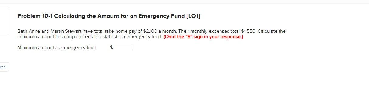 Solved Problem 10-1 Calculating the Amount for an Emergency | Chegg.com