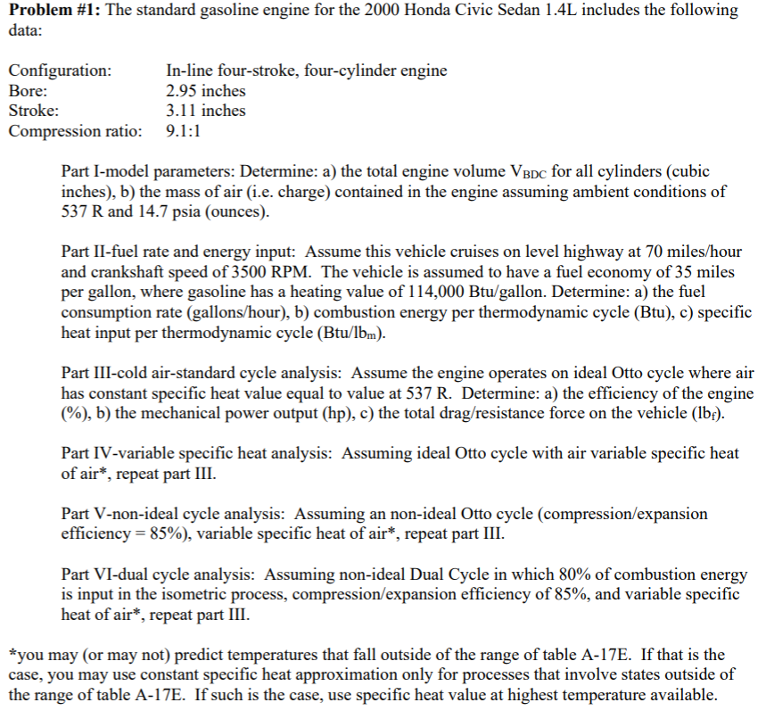 Problem #1: The standard gasoline engine for the 2000  Chegg.com