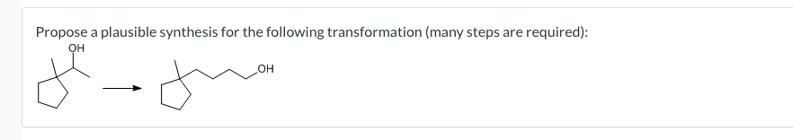 Propose a plausible synthesis for the following transformation (many steps are required):
\[
\longrightarrow
\]