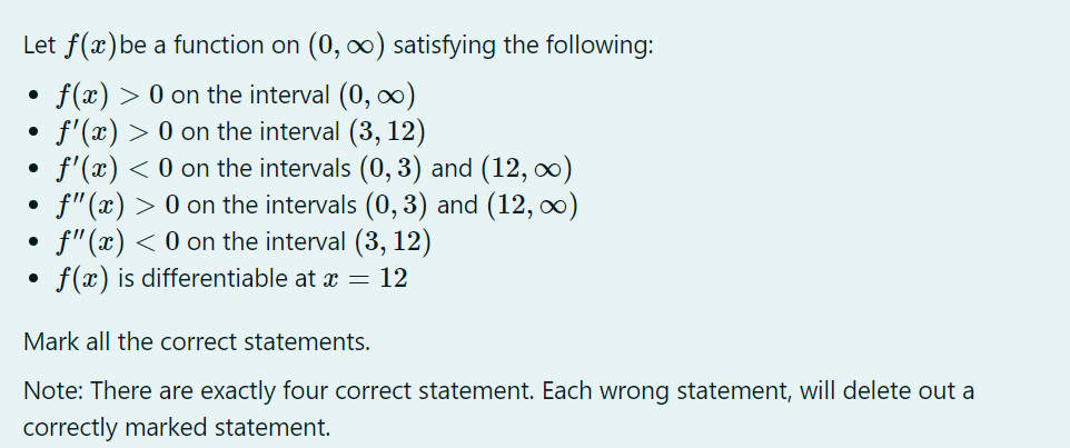 Solved mark all the correct statements: 1.(3,f(3) ) is an | Chegg.com