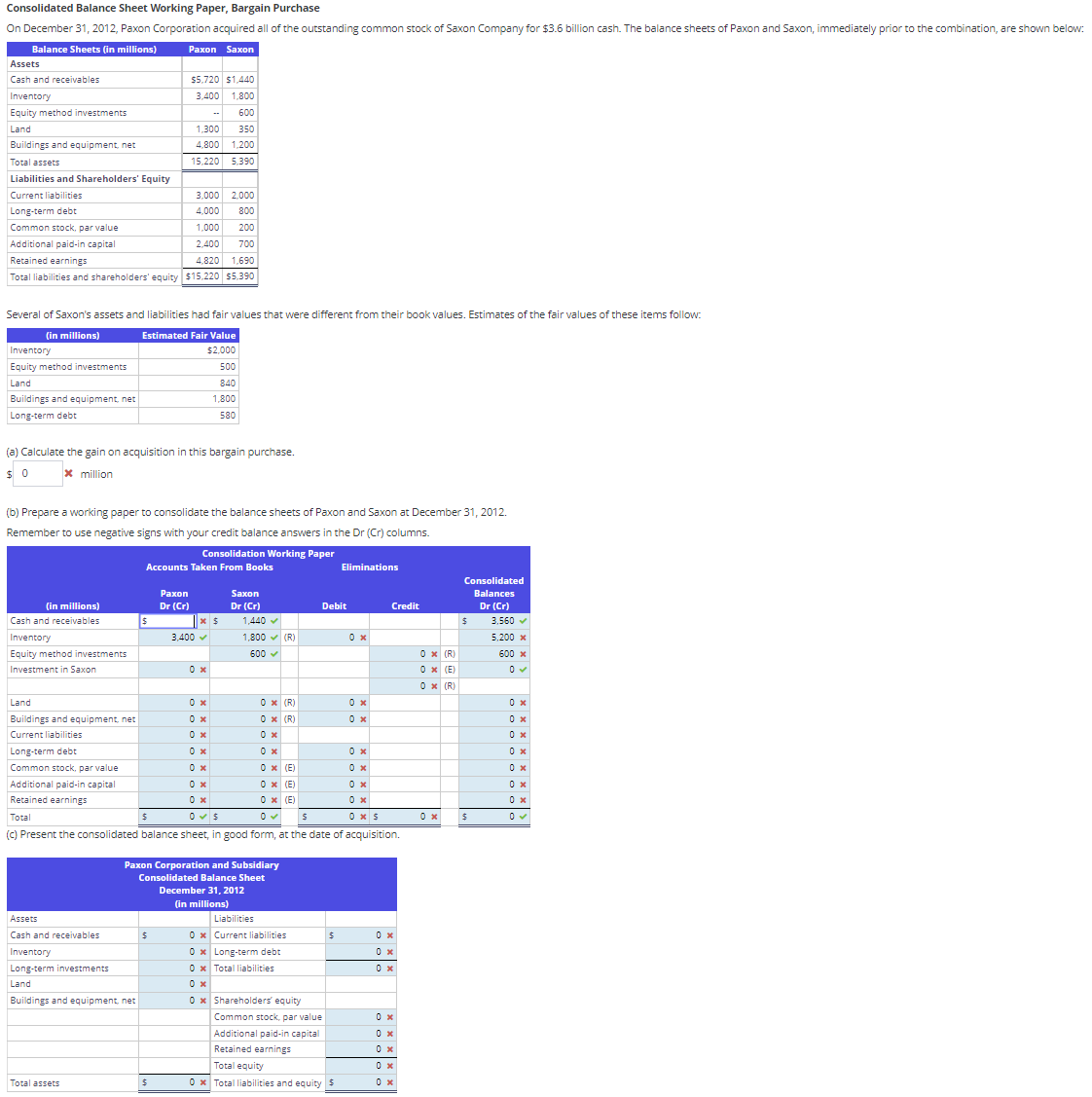 Solved A Calculate The Gain On Acquisition In This Bargain 6819