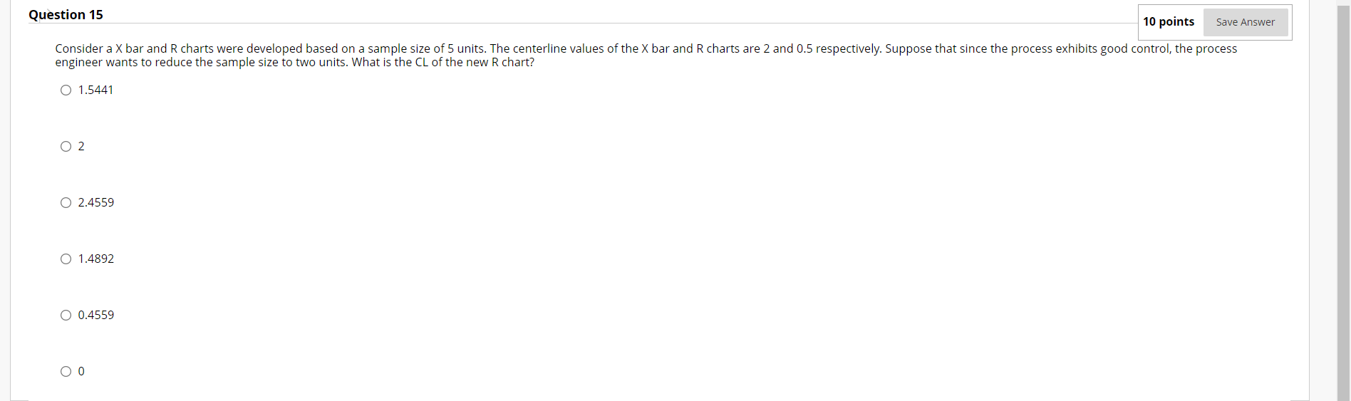 Solved Question 15 10 points Save Answer Consider a X bar | Chegg.com