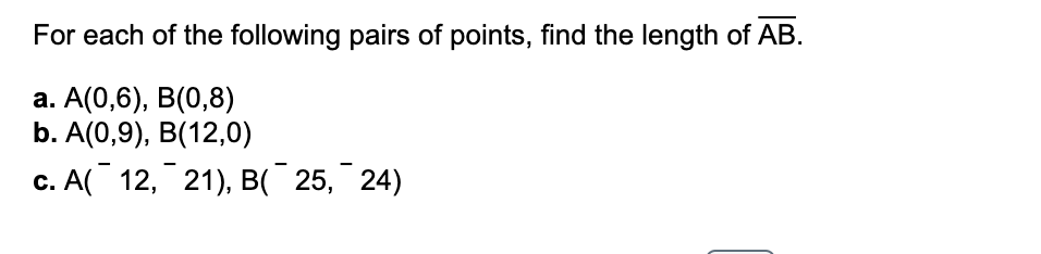 Solved For each of the following pairs of points, find the | Chegg.com