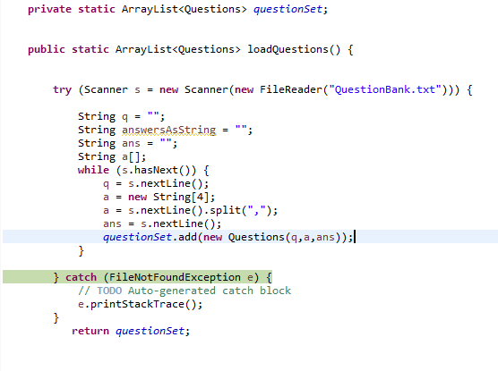 Solved I'm trying to add to questions an arraylist in which | Chegg.com