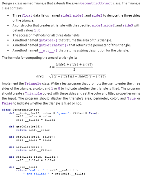 Solved Design A Class Named Triangle That Extends The Given 0305