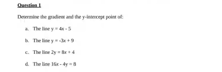 what is the gradient of the line y 5x 4