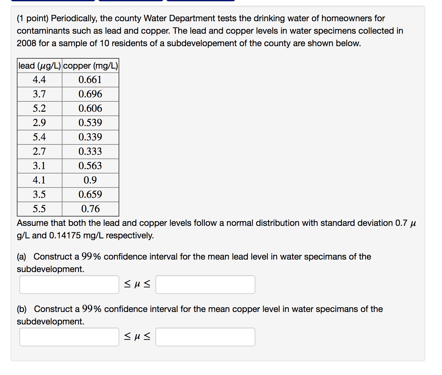 Solved (1 point) Periodically, the county Water Department | Chegg.com