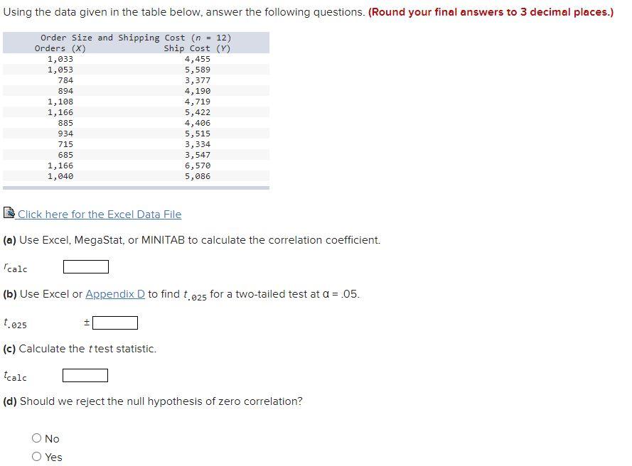 Solved 784 Using The Data Given In The Table Below, Answer | Chegg.com