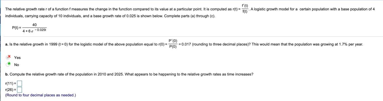 Solved f'(t) The relative growth rate r of a function f | Chegg.com