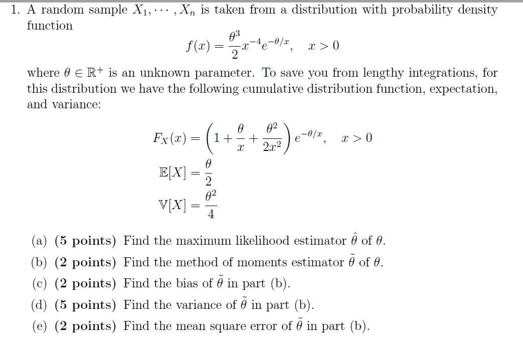 Solved E 1 A Random Sample X1 Is Taken From A Chegg Com