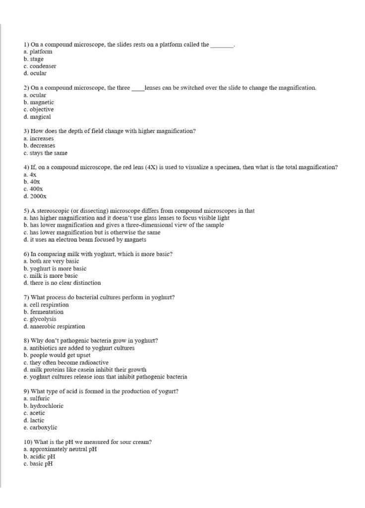 Solved 1) On a compound microscope, the slides rests on a
