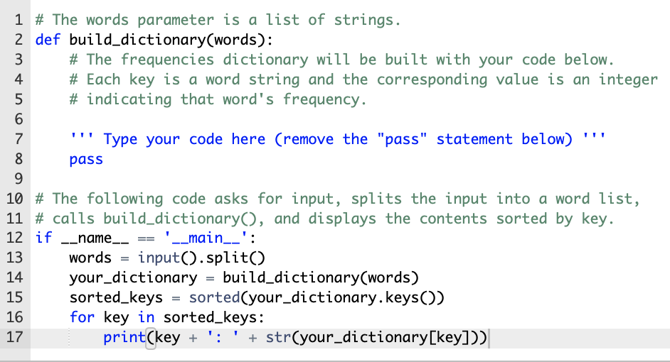 Solved Implement The Build dictionary Function To Build Chegg