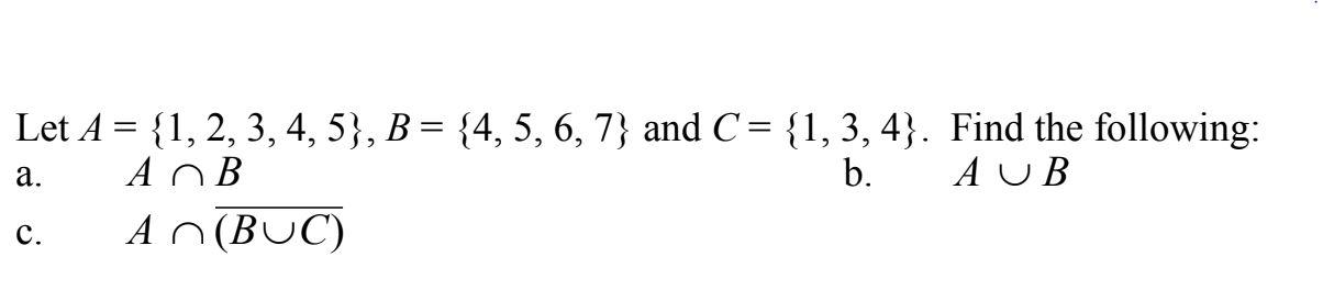 Solved = 2 A. Let A = {1, 2, 3, 4, 5), B = {4, 5, 6, 7} And | Chegg.com