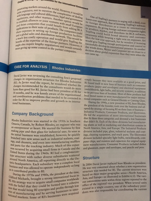 Chapter for the International Environment applications to foreign distributors as a route to international to produce, market