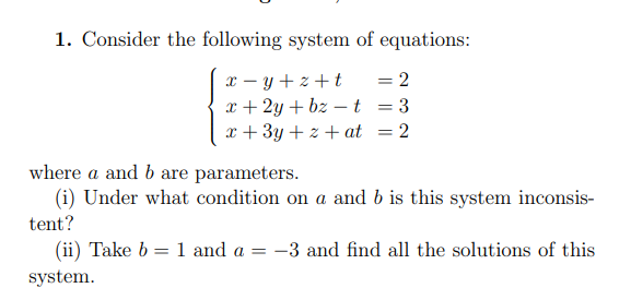 Solved 1. Consider the following system of equations: X-y | Chegg.com