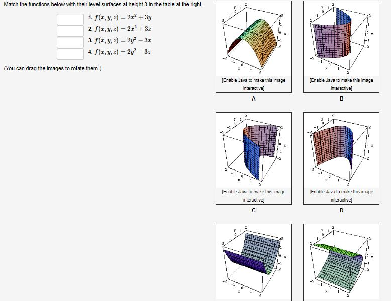 Solved Match the functions below with their level surfaces | Chegg.com