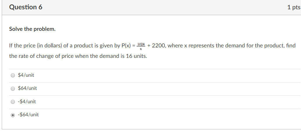 Solved Question 6 1 pts Solve the problem. If the price (in | Chegg.com