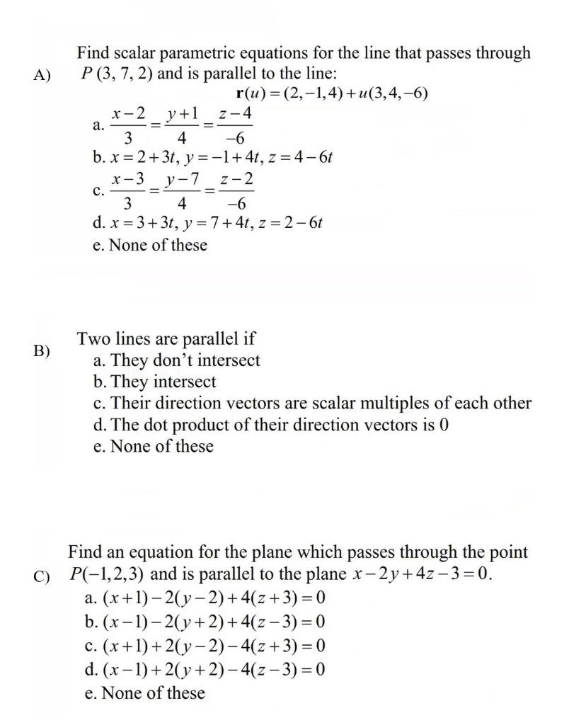 Solved A A Find Scalar Parametric Equations For The Lin Chegg Com