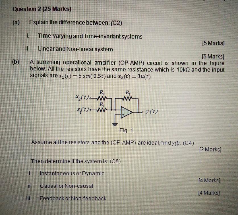 Solved [5 Marks] B) A Summing Operational Amplifier (OP-AMP) | Chegg.com