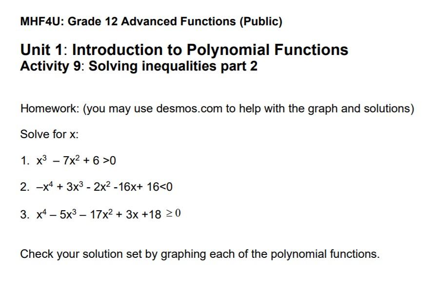 MHF4U, Grade 12 Advanced Functions, Online Course