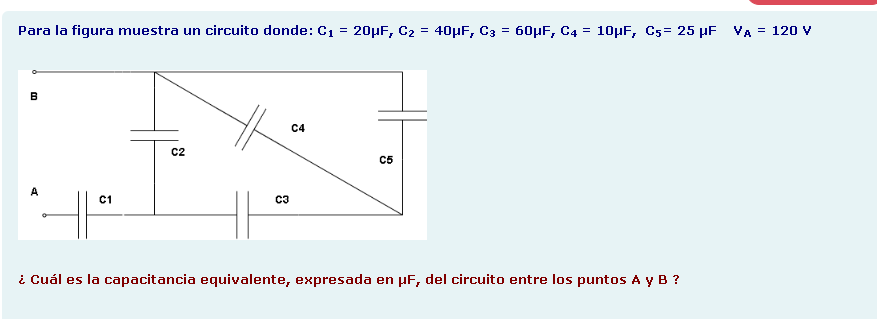 Para la figura muestra un circuito donde: \( \mathrm{C}_{1}=20 \mu \mathrm{F}_{z} \mathrm{C}_{2}=40 \mu \mathrm{F}_{z} \mathr