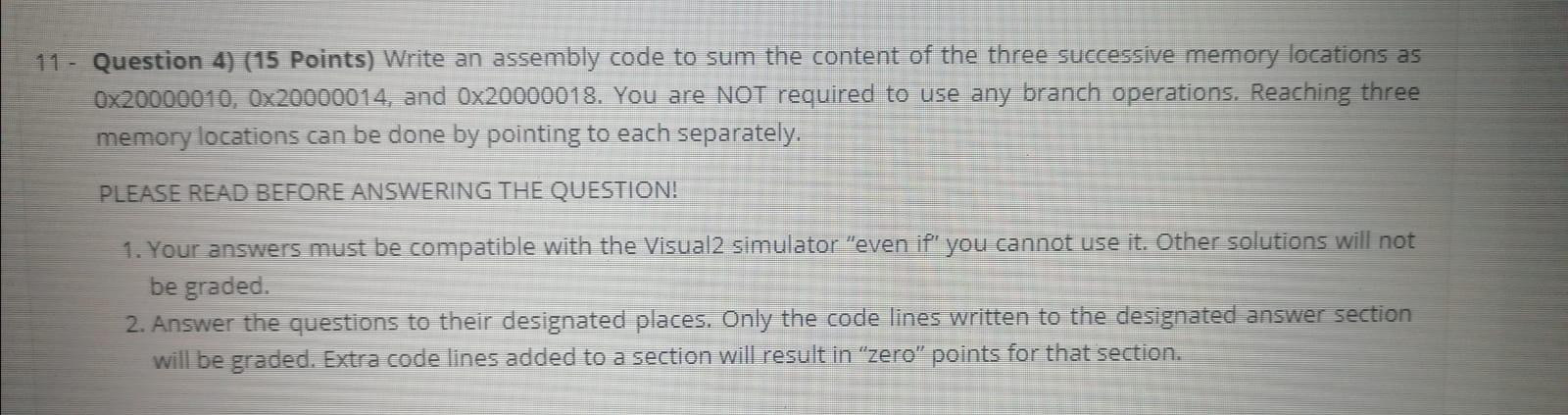 Solved 11 - Question 4) (15 Points) Write an assembly code | Chegg.com