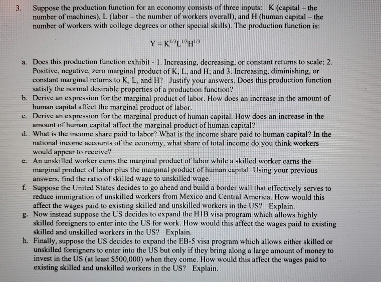 Solved Suppose the production function for an economy | Chegg.com