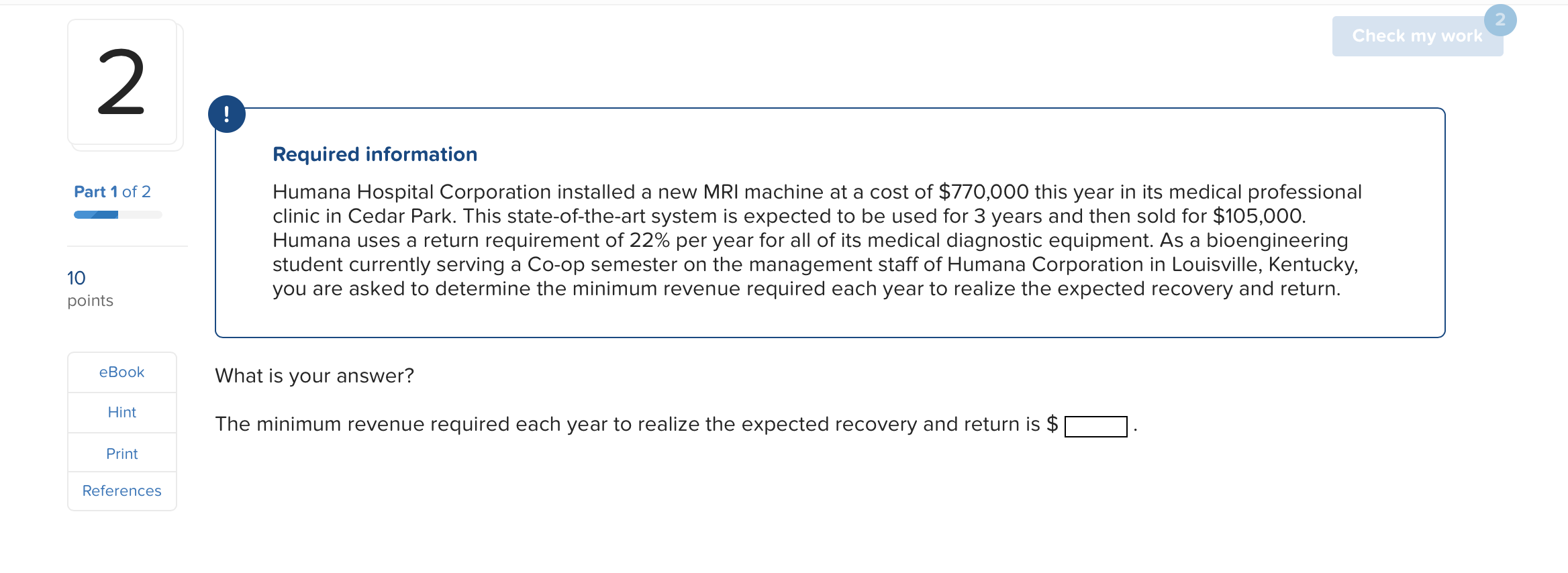 Solved Check my work Part 1 of 2 Required information Humana | Chegg.com