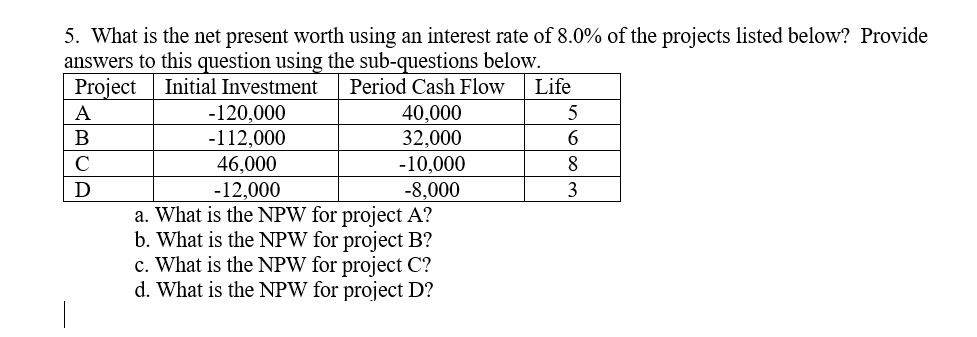 Solved 5. What Is The Net Present Worth Using An Interest | Chegg.com