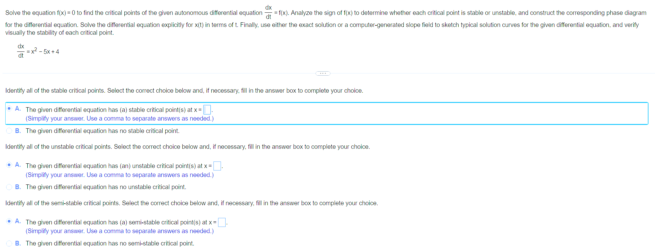 Solved visually the stability of each critical point. | Chegg.com